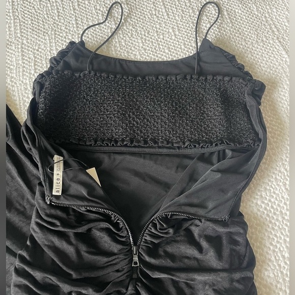 Alice + Olivia Lux Ruched Black Maxi Dress Size 8 Slim Fit Sexy Night Party - Picture 5 of 13